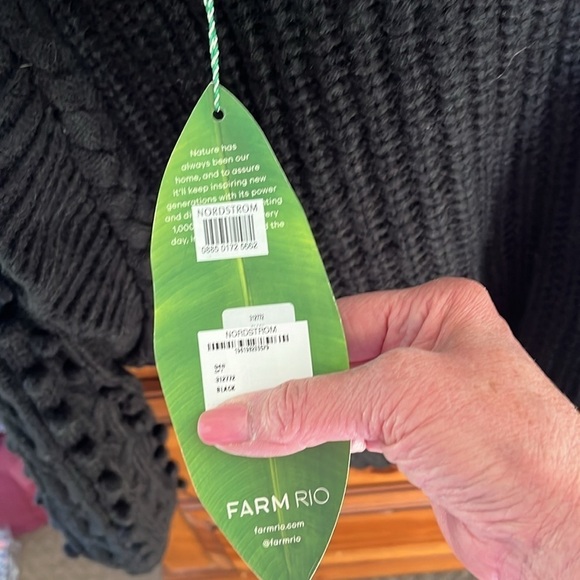 FARM RIO Women’s Chunky Black Crewneck Sweater Cropped Size XL NWT - Picture 3 of 10